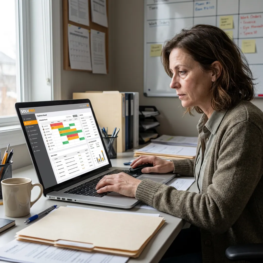 Plumbing business software dashboard on laptop