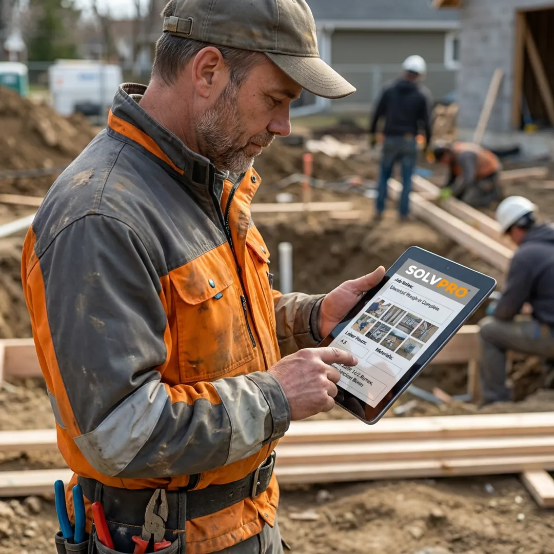 Crew member documenting job details on a tablet