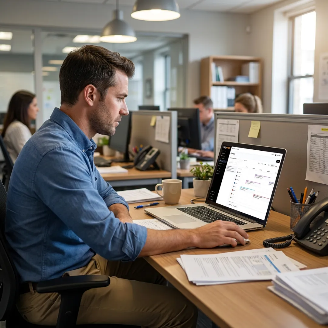 Dispatcher scheduling crews and equipment in field service software