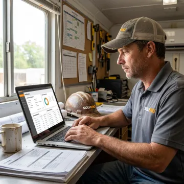 Construction team using subcontractor management software