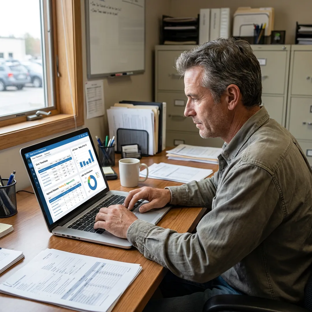 Manager reviewing digital timesheets