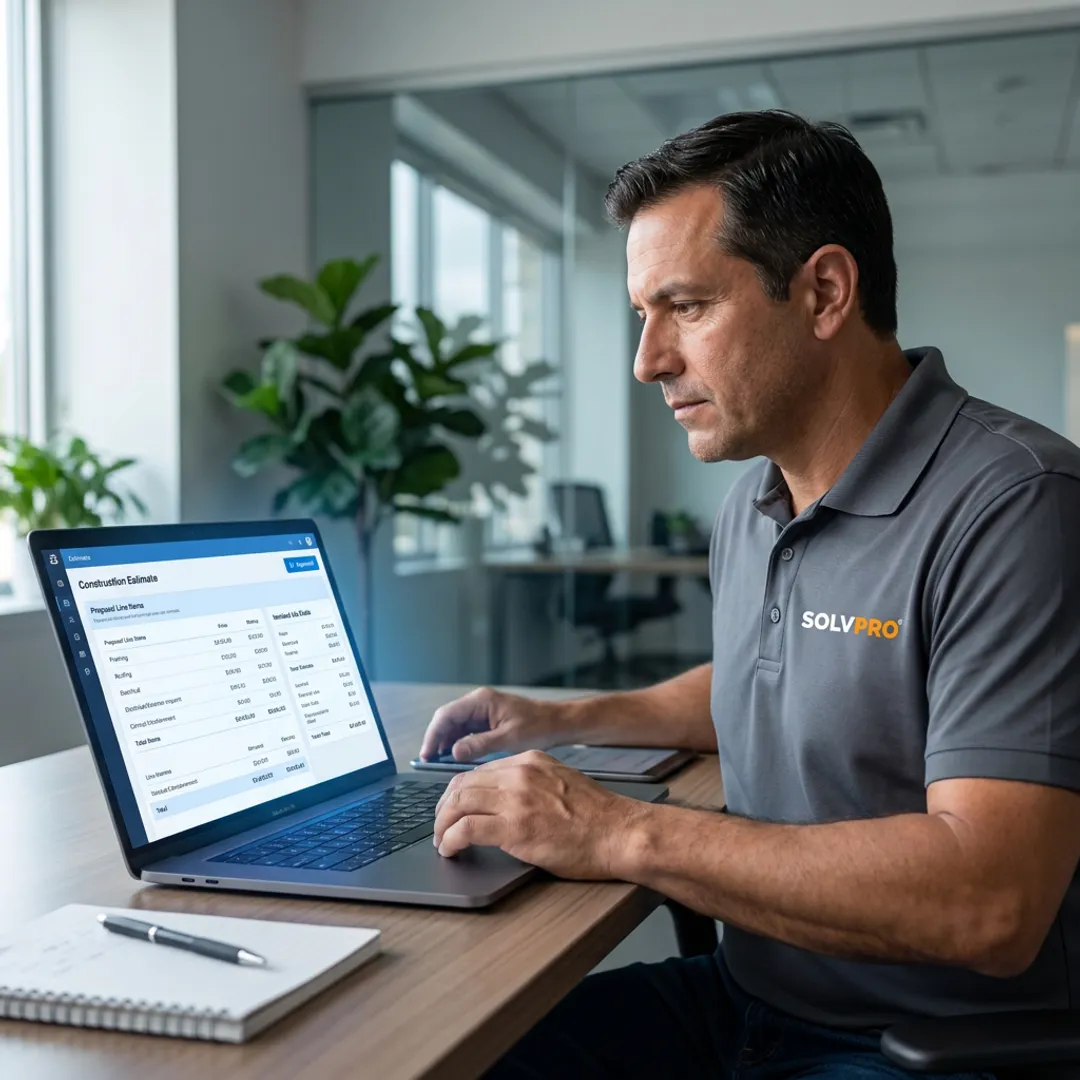 Contractor reviewing a digital estimate on a laptop