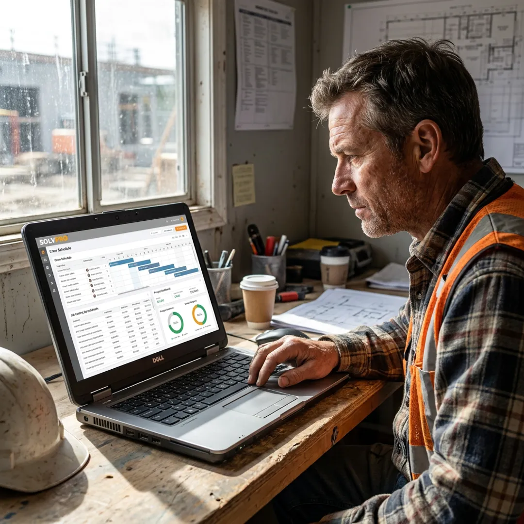 Construction manager planning jobs on software dashboard