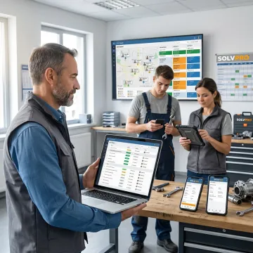 Field service team using digital job sheet software