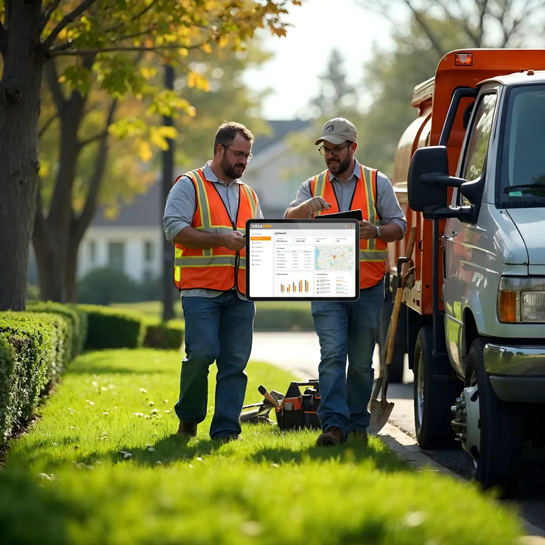 Landscaping crew using mobile software in the field