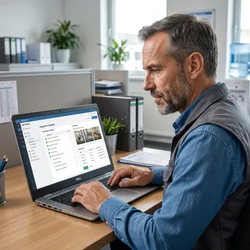 Cleaning manager reviewing janitorial inspection software