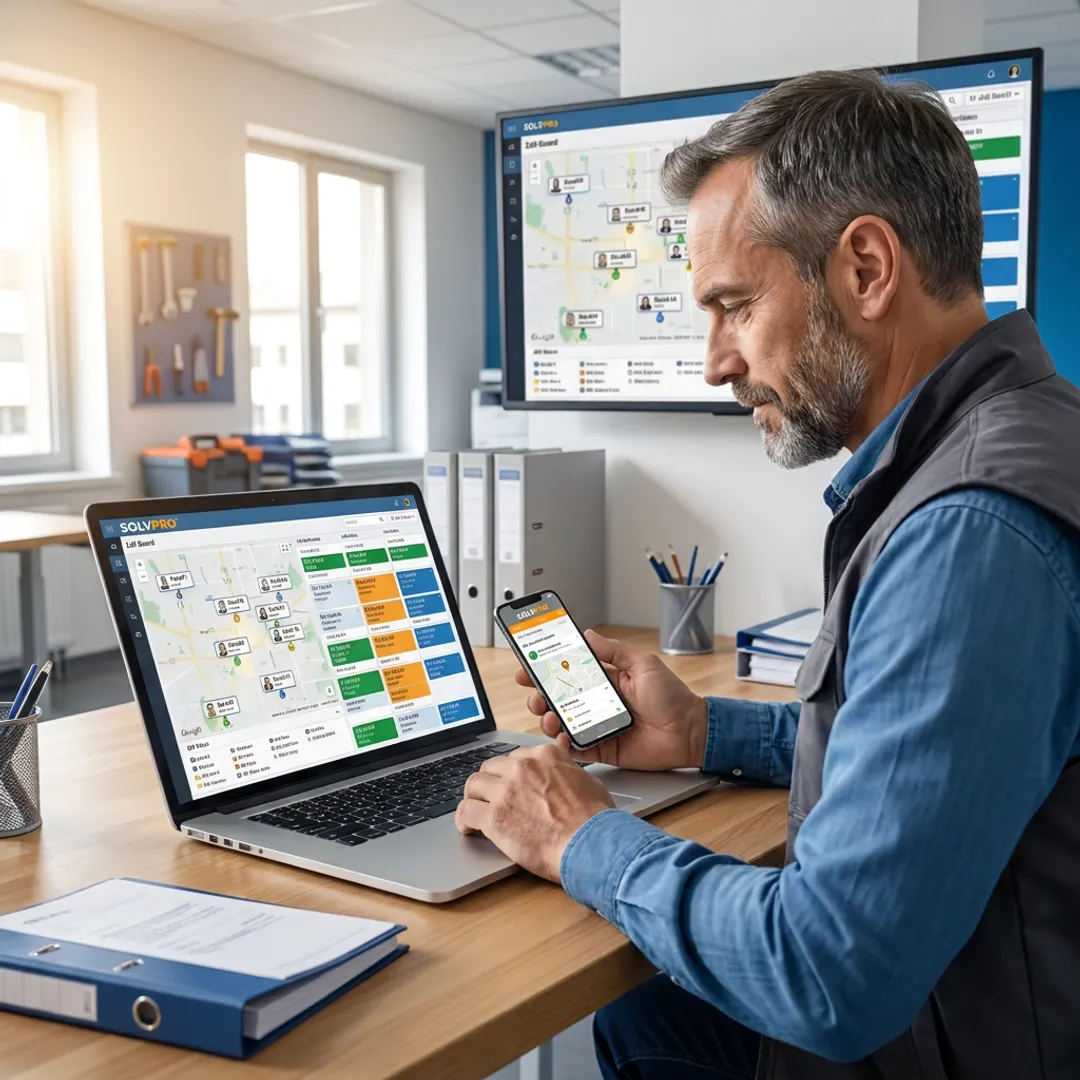Field service team using job management software