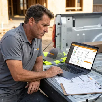 Contractor reviewing digital estimate and job costs