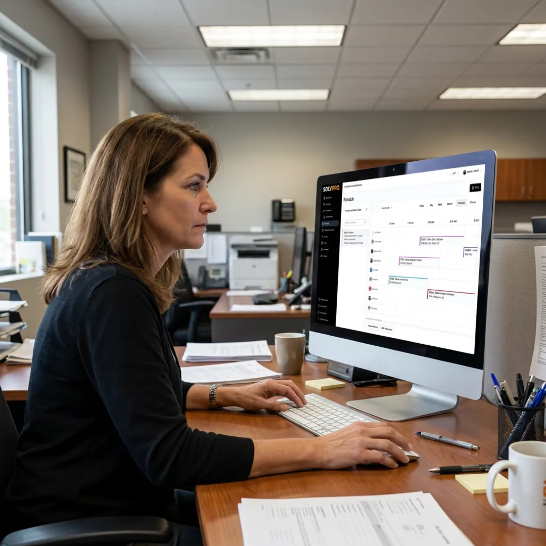 Office manager scheduling field crews in SolvPro