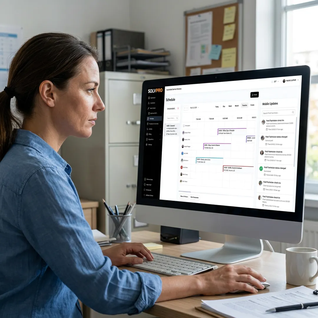 Dispatcher managing field service crew schedules