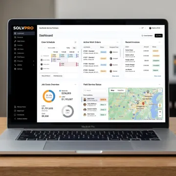 Field service software dashboard on laptop