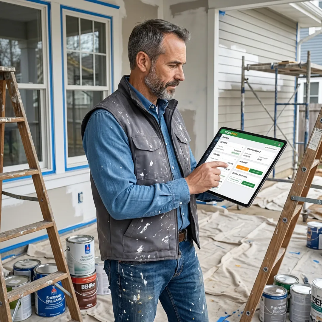 Contractor managing painting estimate workflow on tablet