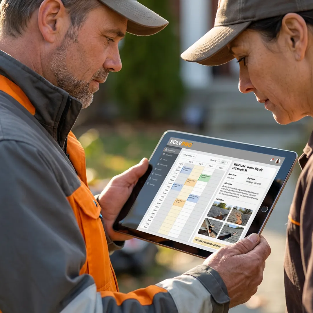 Field crew reviewing job details on a mobile app