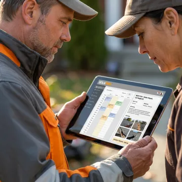 Field crew reviewing job details on a mobile app