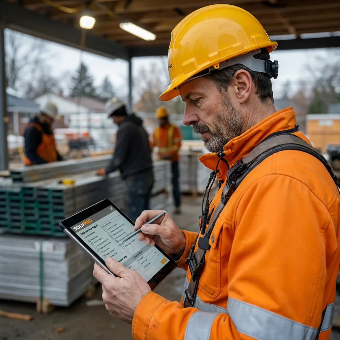 Construction crew using daily report software