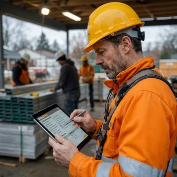 Construction crew using daily report software