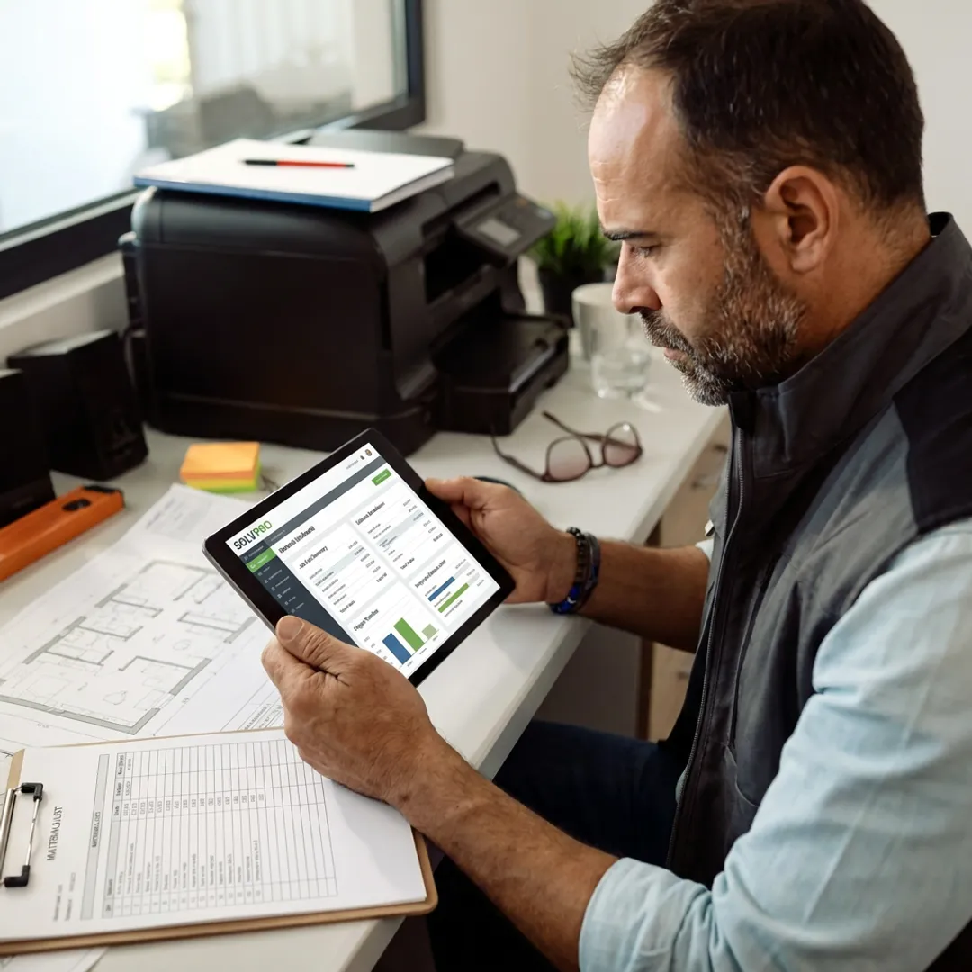 Contractor reviewing a digital construction estimate
