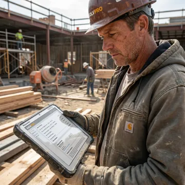 Contractor creating a digital construction estimate on a tablet