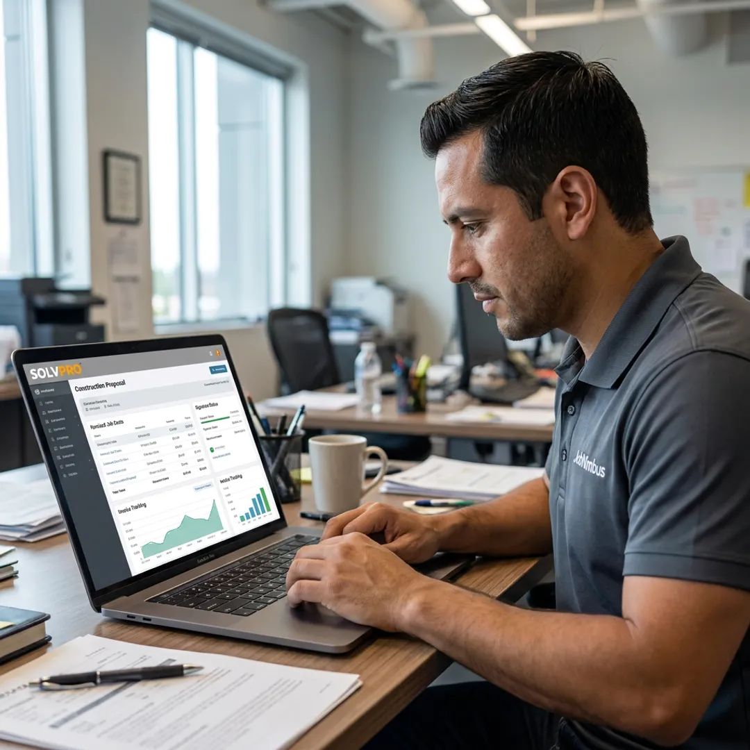 Estimator reviewing a construction proposal dashboard
