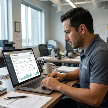 Estimator reviewing a construction proposal dashboard