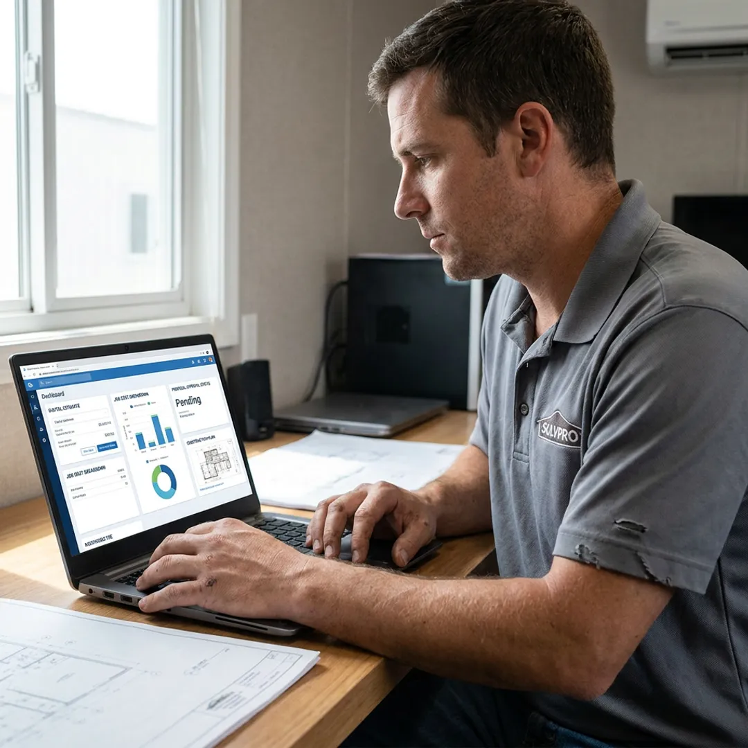 Construction team reviewing estimate software