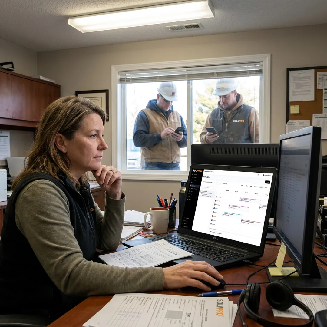 Dispatcher managing crew schedules on field service software