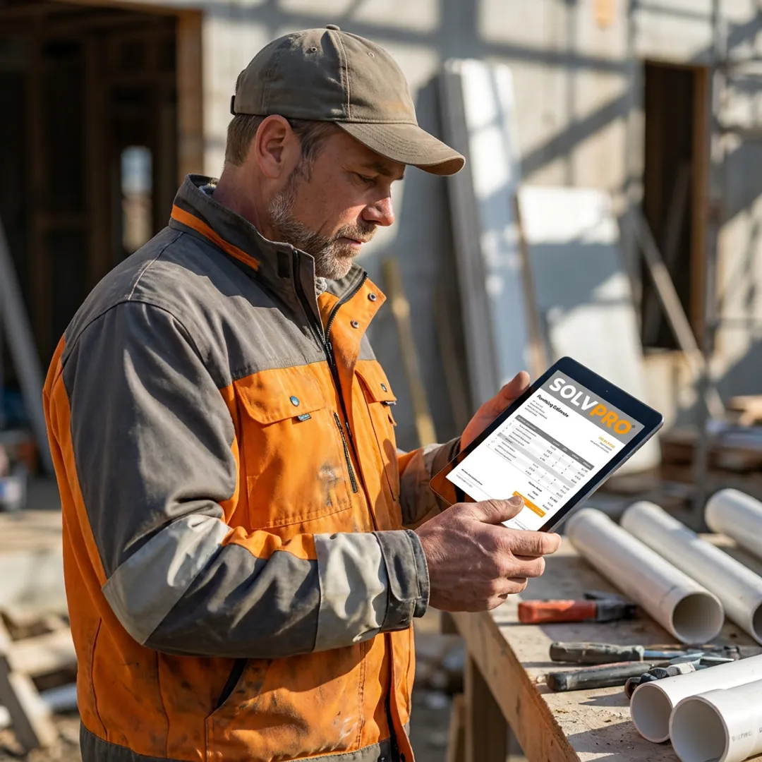 Contractor reviewing digital plumbing estimate workflow