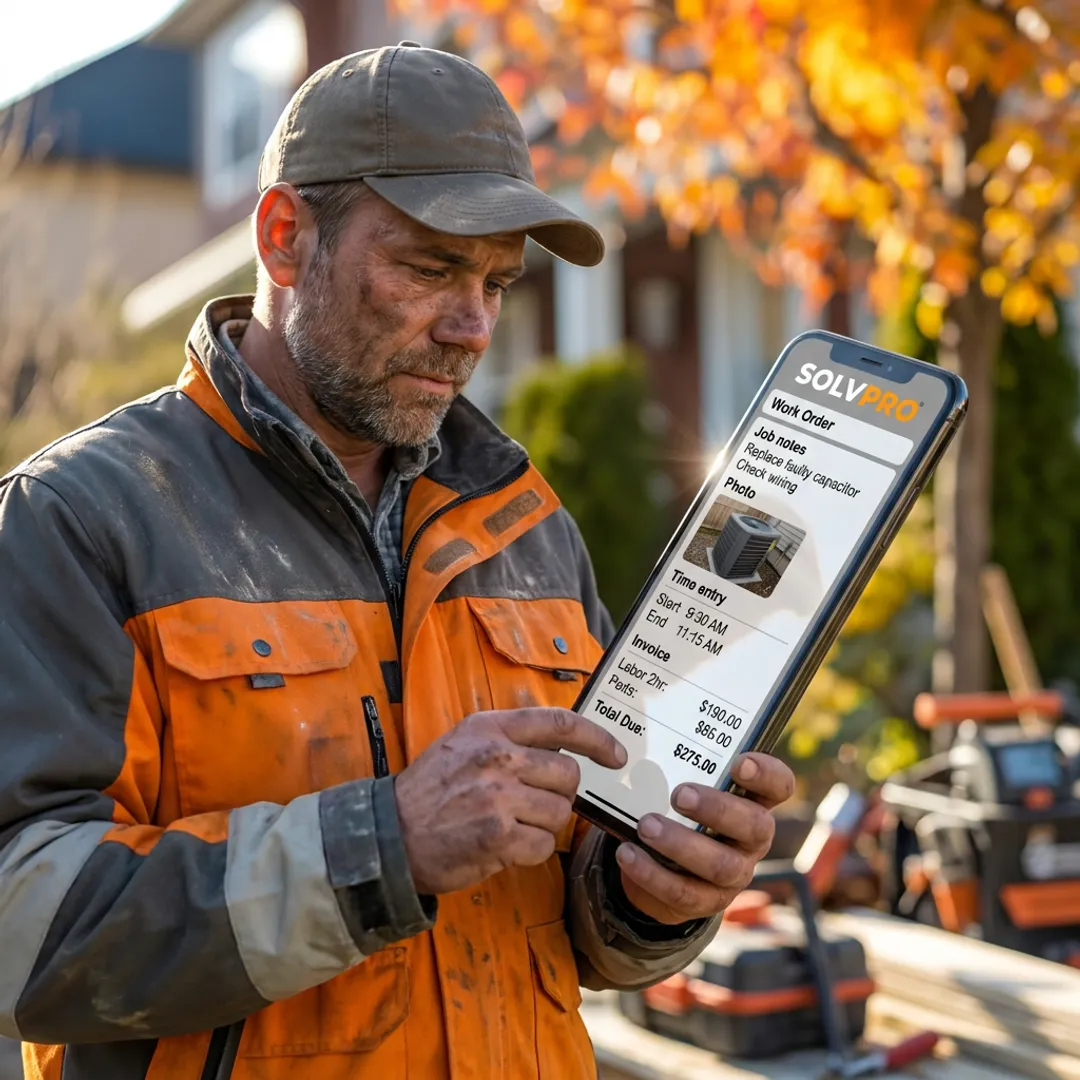 Technician updating a mobile work order