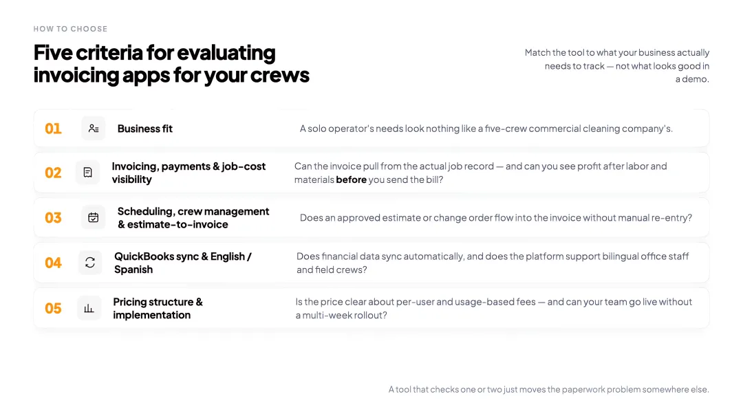 Five criteria for evaluating invoicing apps for home service businesses