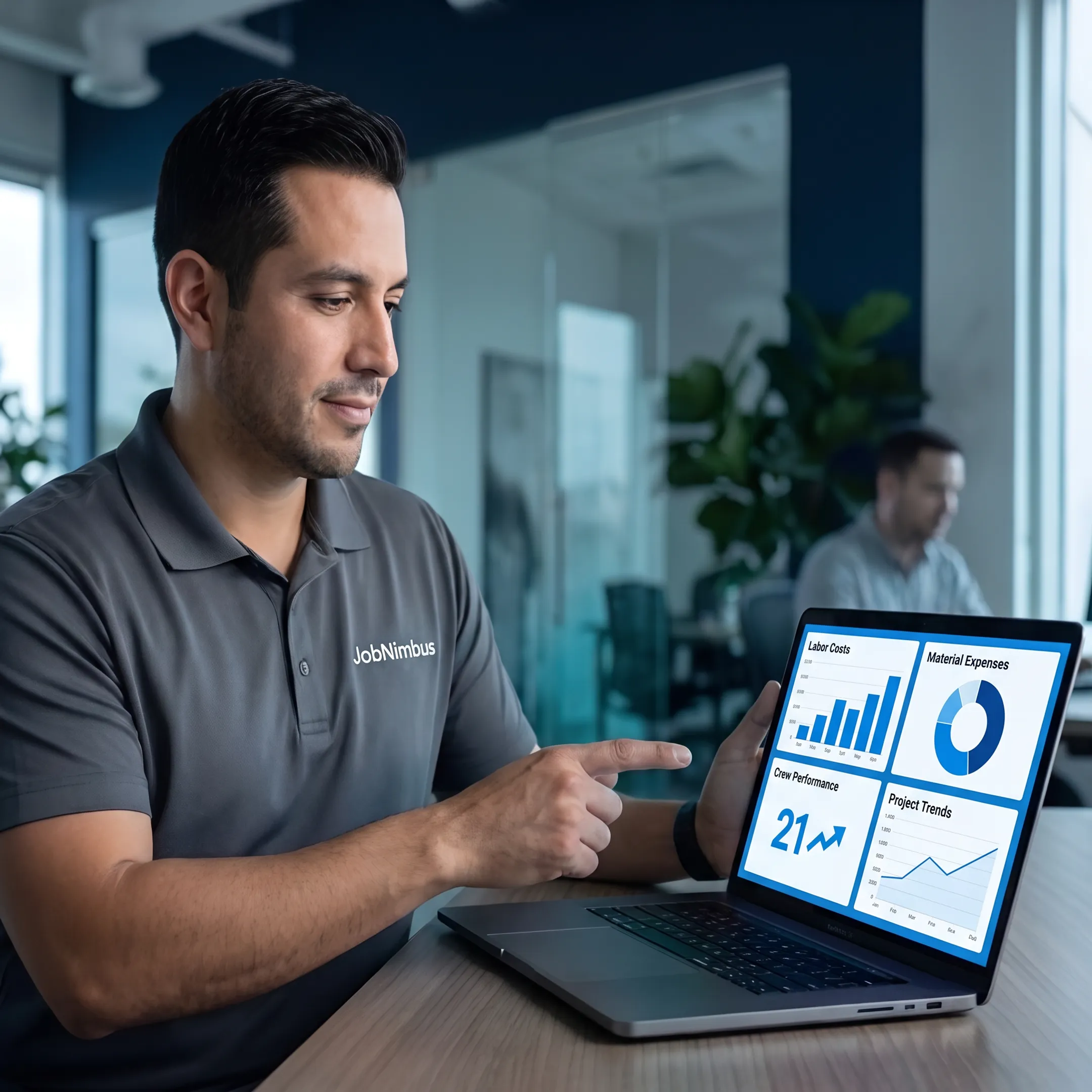 Manager reviewing job profitability and cost reports