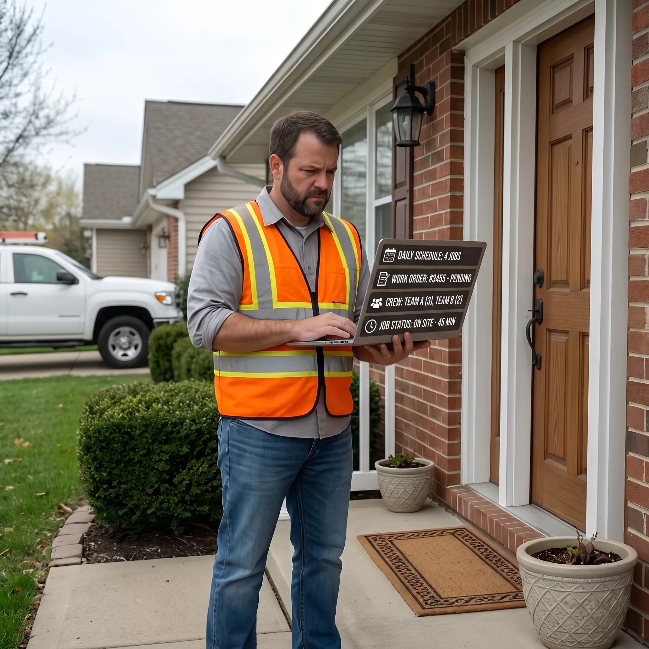 Field service manager coordinating crews and work orders on fleet management software