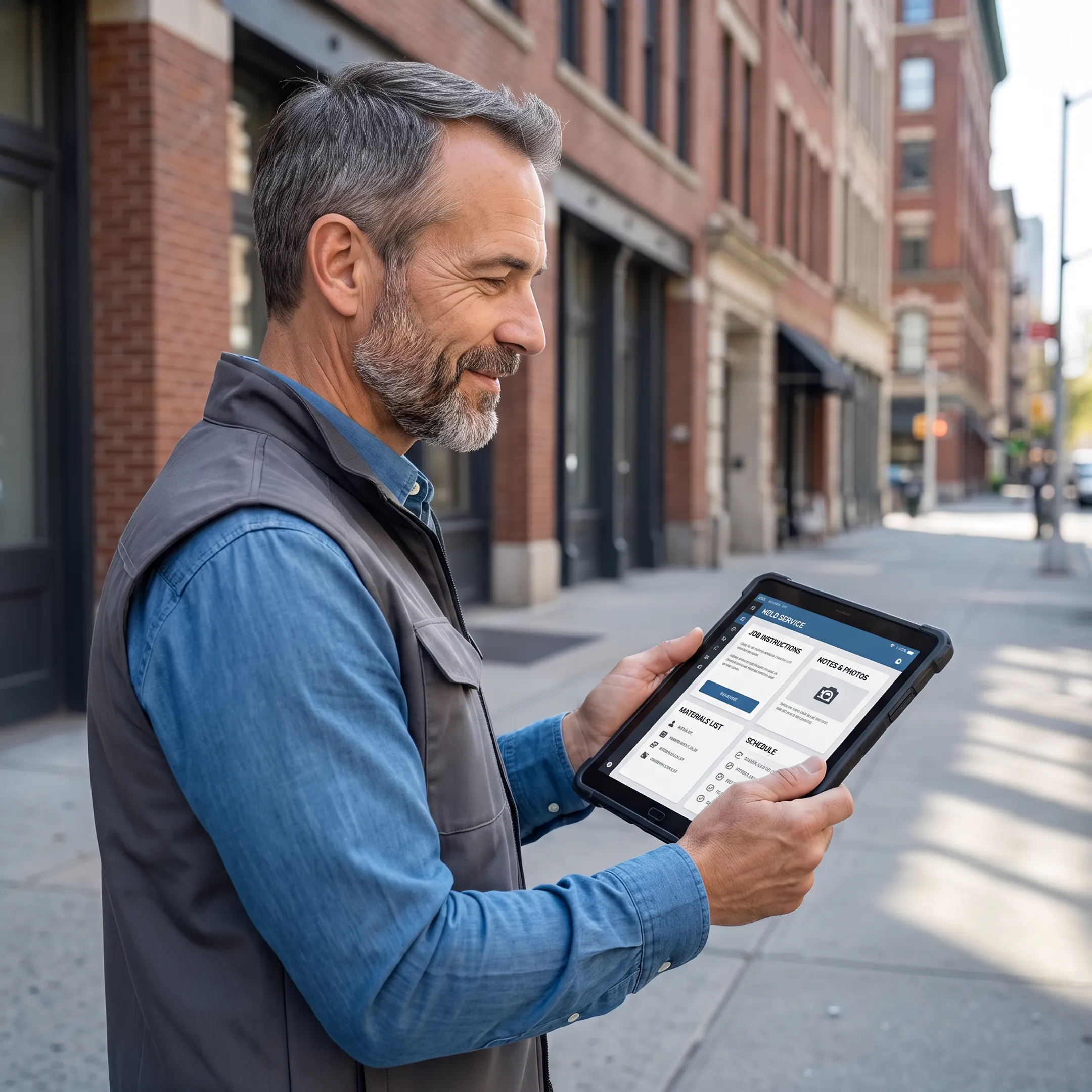 Field worker viewing a subcontractor work order on a mobile device