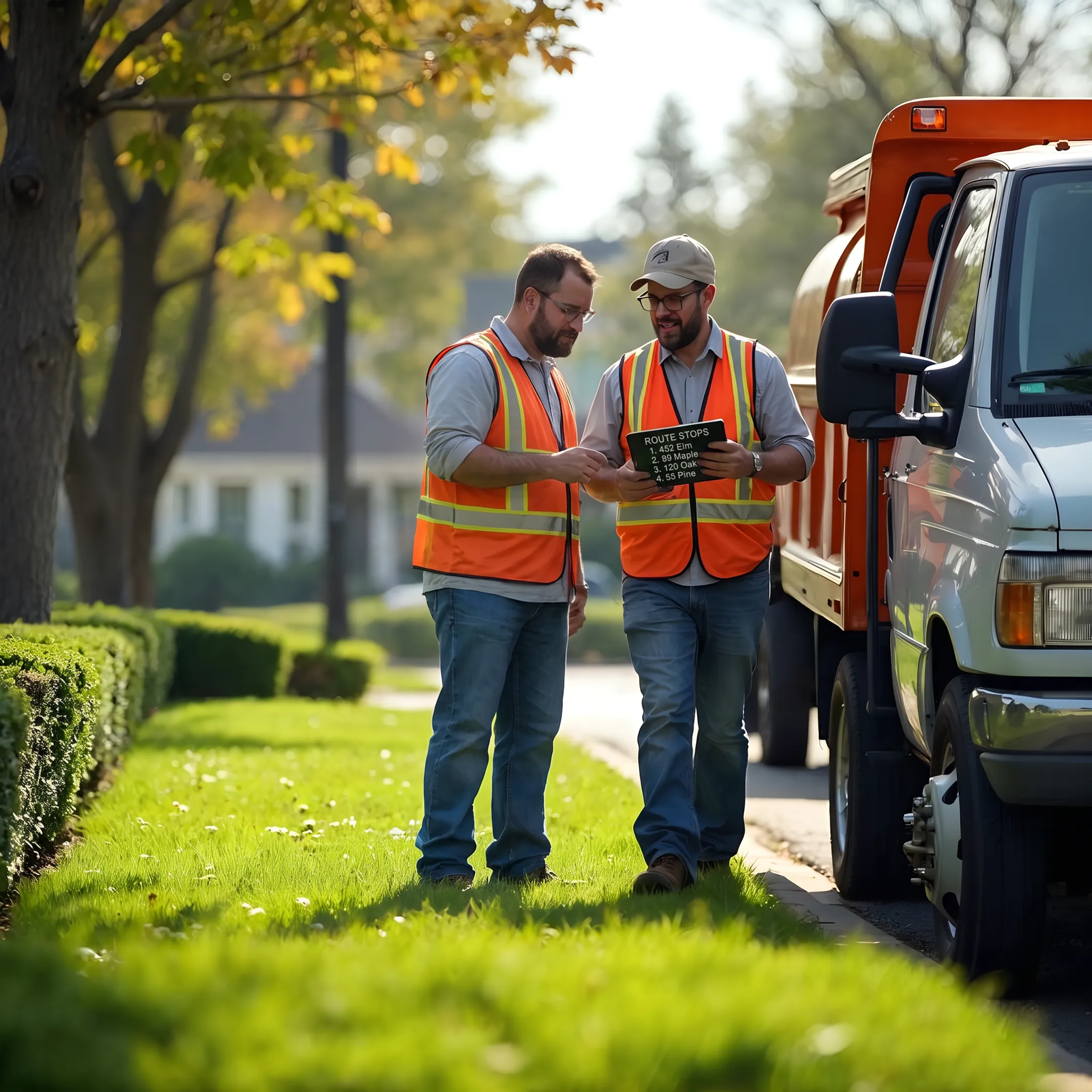 Landscaping crew using routing and job management software in the field