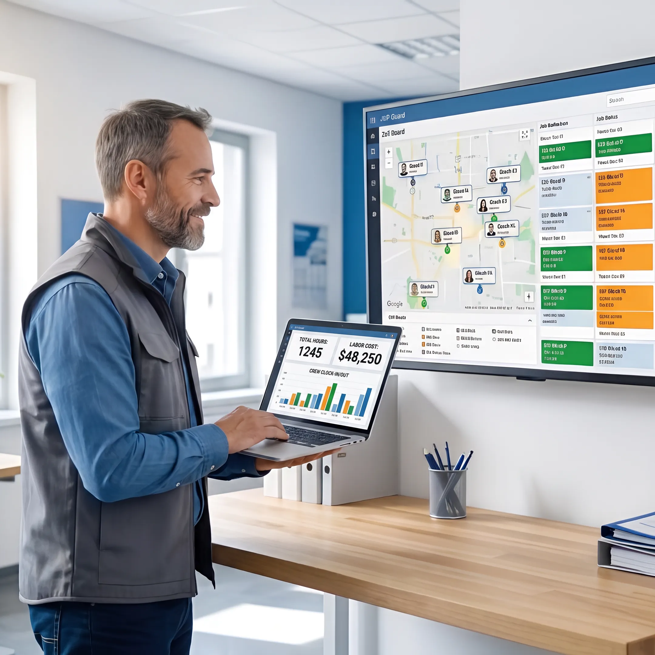Manager reviewing digital employee time records