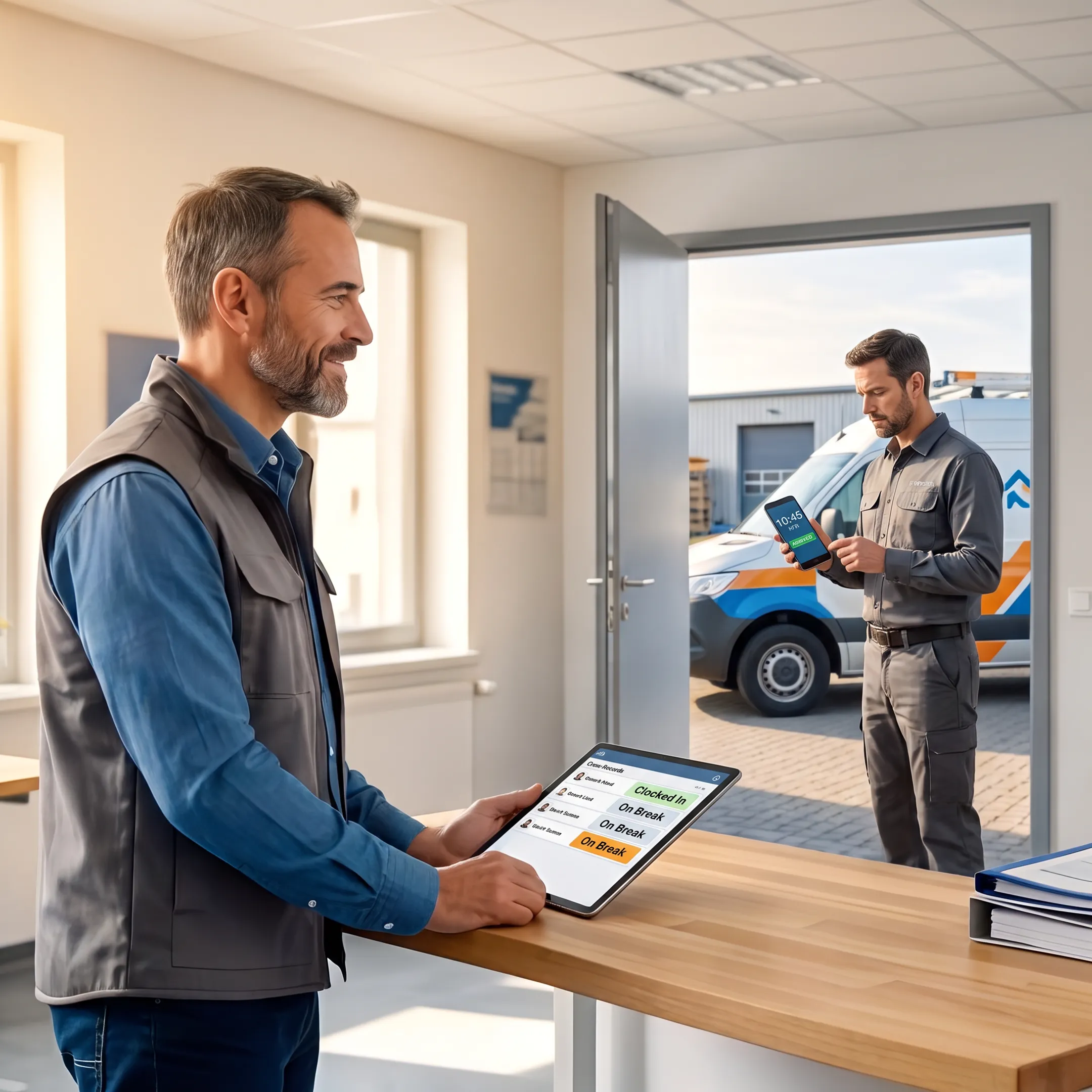 Field service employee using a mobile time tracking app