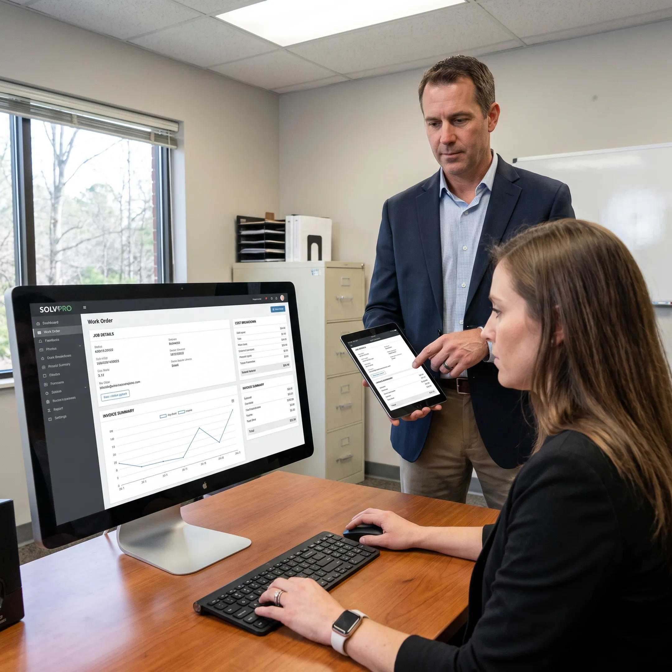 Office and field teams collaborating through work order software