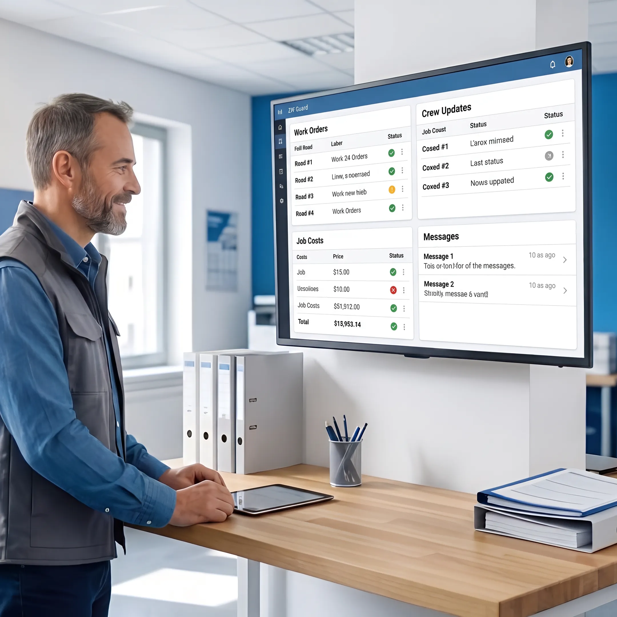 Maintenance manager reviewing connected field service software