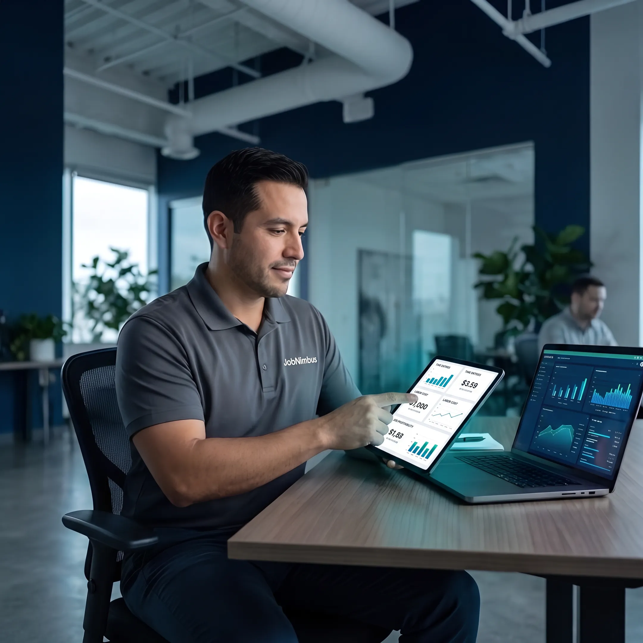 Manager reviewing time tracking and labor cost data