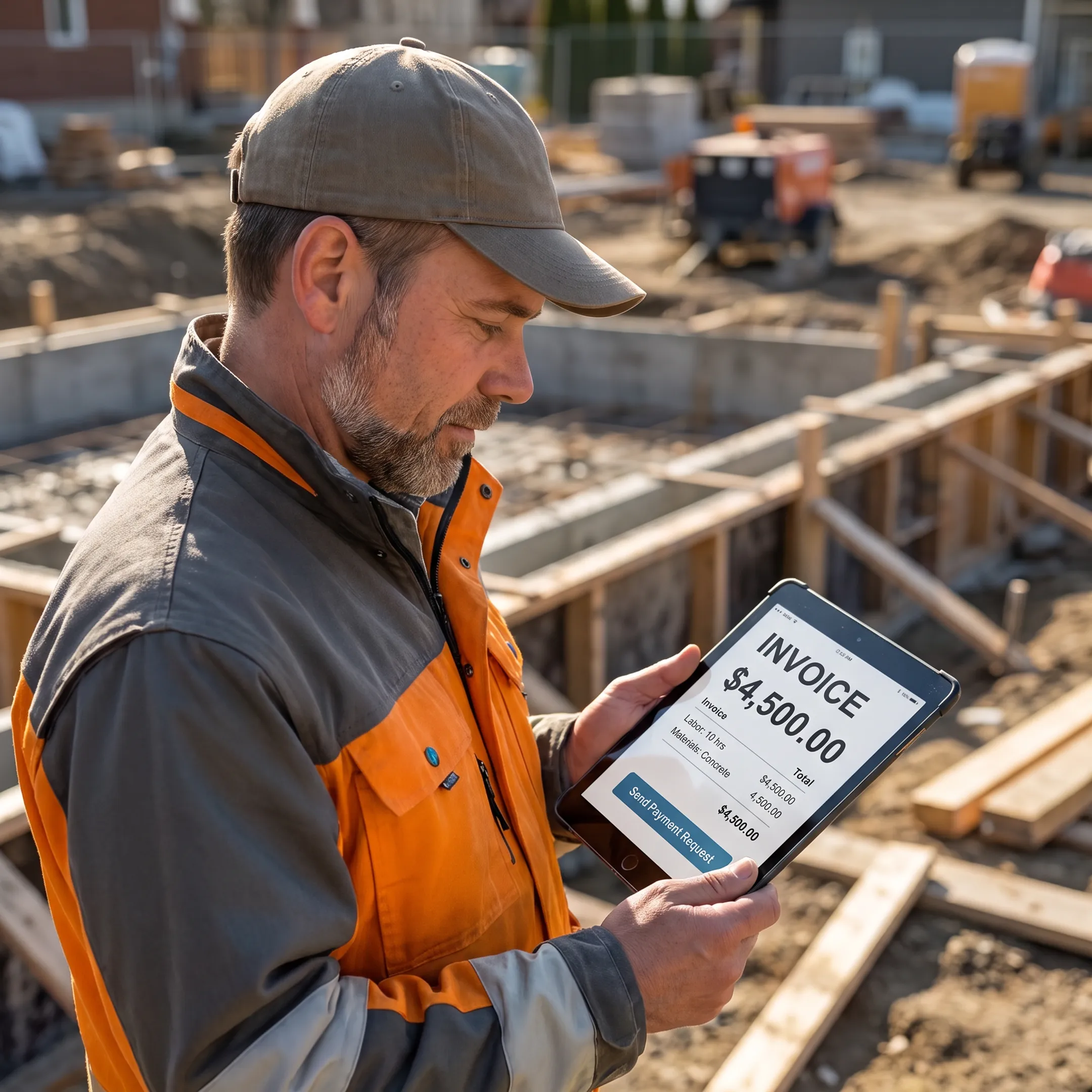 Field service professional creating an invoice on a mobile device