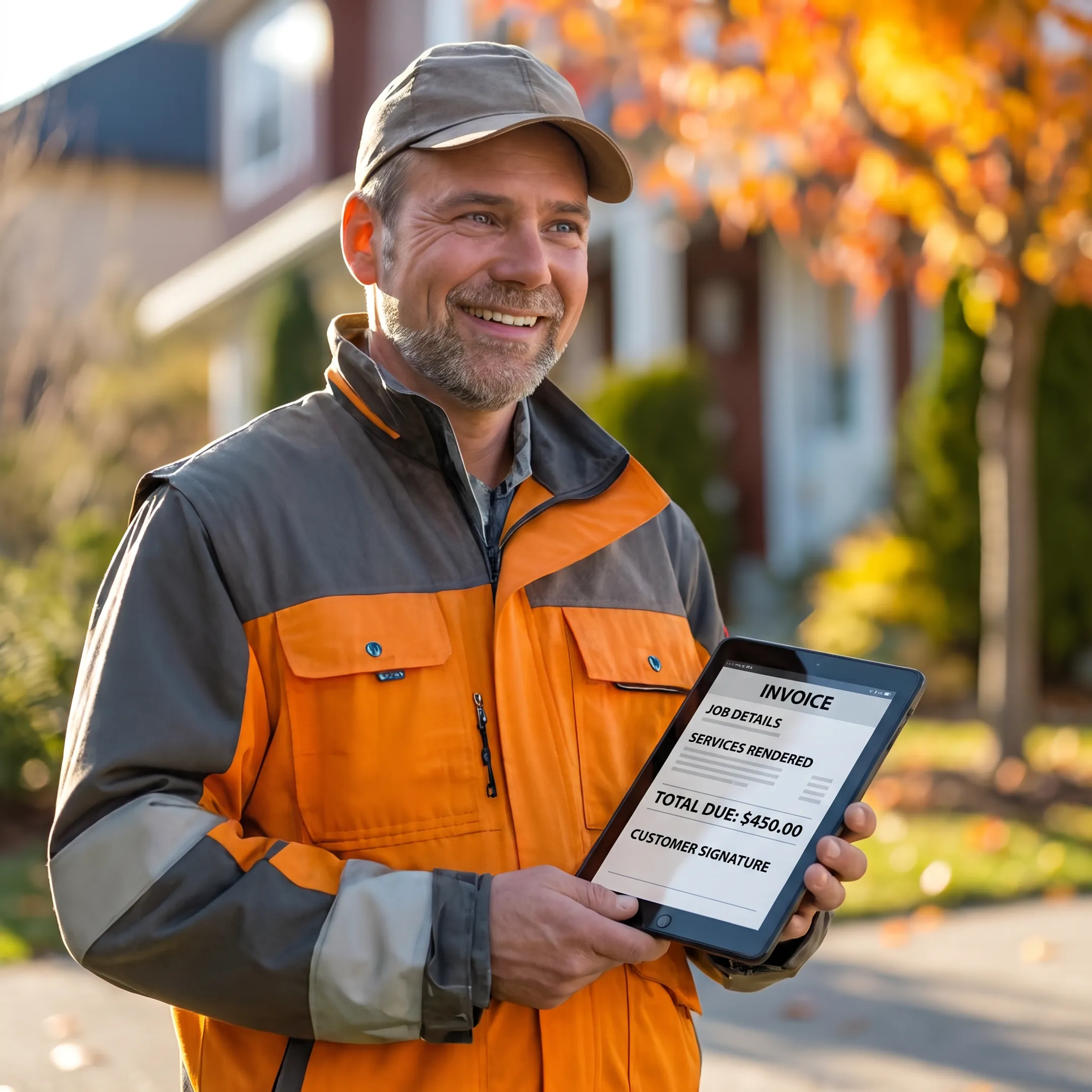 Field technician sending an invoice from a mobile device