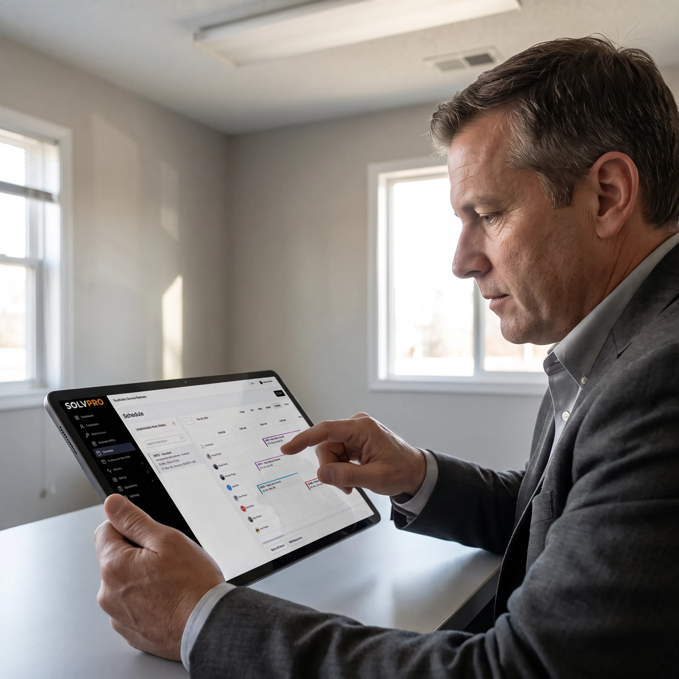 Operations manager assigning field jobs on scheduling software