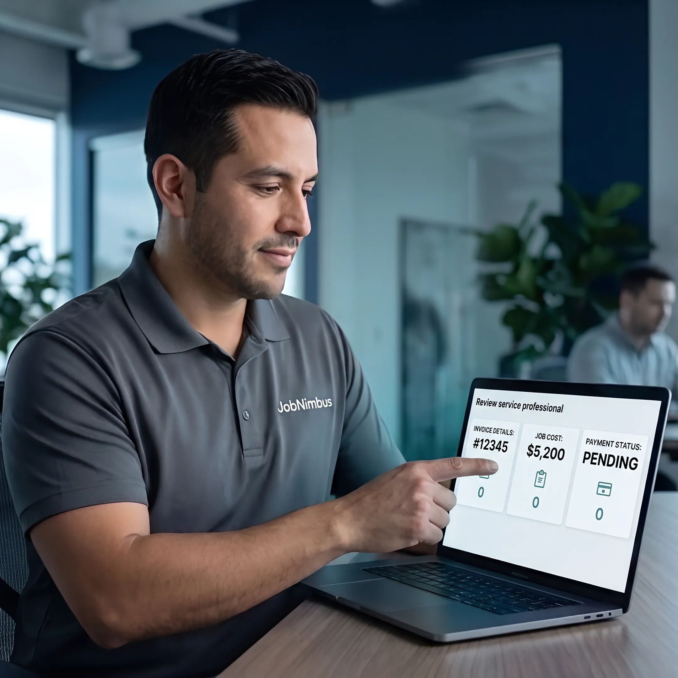 Service professional reviewing a digital invoice and payment status