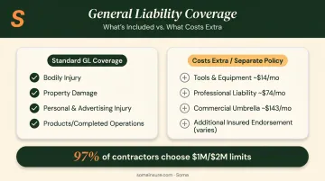 Contractor GL policy core coverages versus optional add-on endorsements comparison chart