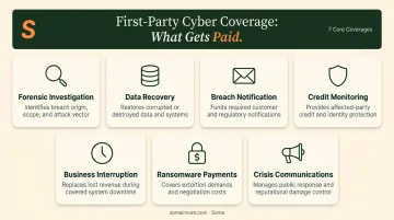 7 first-party cyber insurance coverage components breakdown infographic