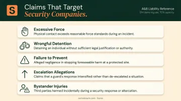 Five common assault and battery claim types targeting security companies infographic