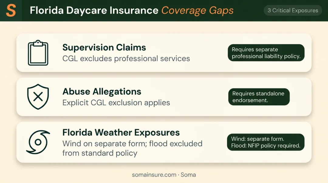 Three critical Florida daycare insurance coverage gaps explained visually