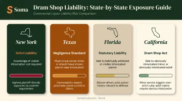 Dram shop liability standards comparison across New York Texas Florida and California