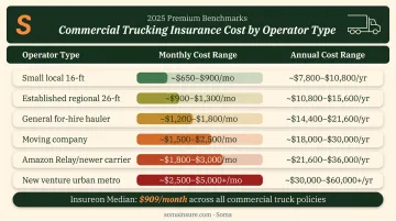 Box truck insurance cost comparison table by operator type monthly and annual
