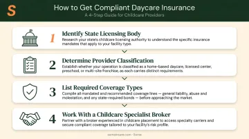 Four-step daycare insurance compliance process from licensing research to policy binding