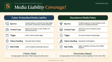 Cyber embedded media liability versus standalone media policy side by side comparison chart
